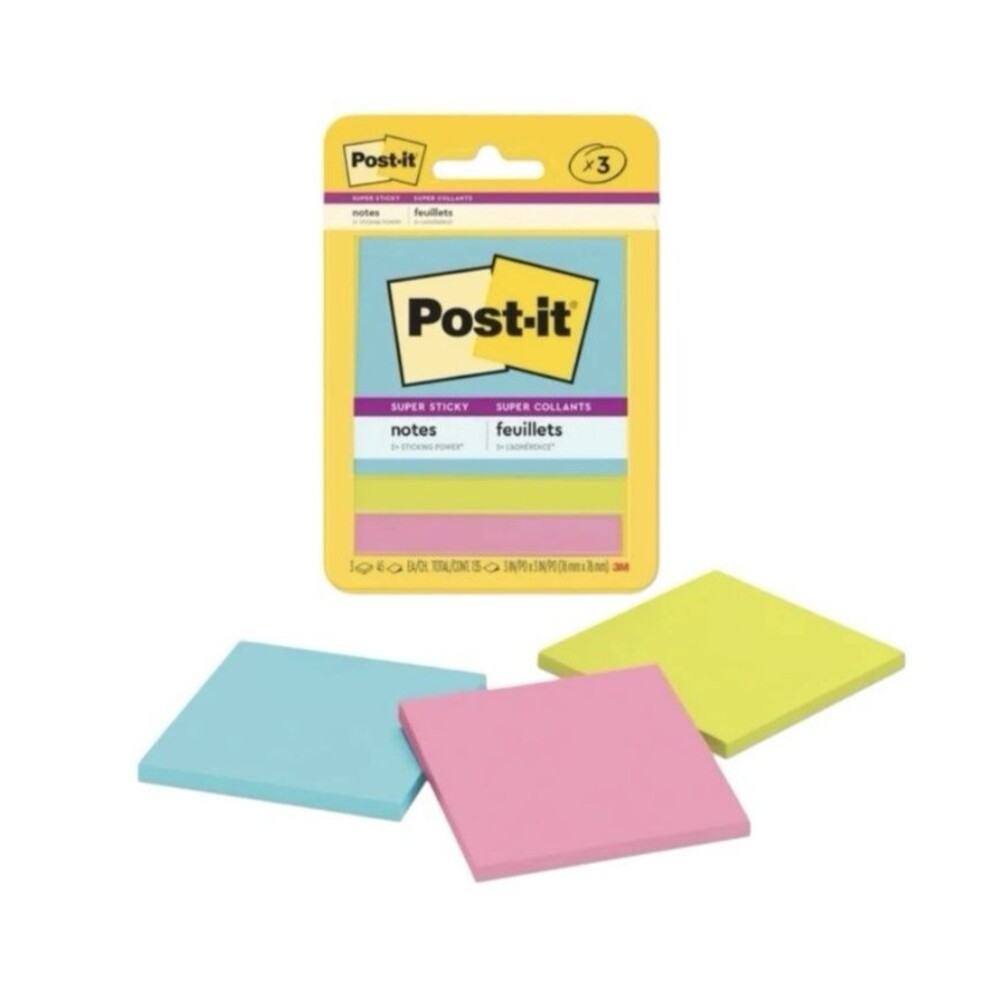2x Post-it Super Sticky Notes 3x3" Supernova Neons Collection 3 Pads Each